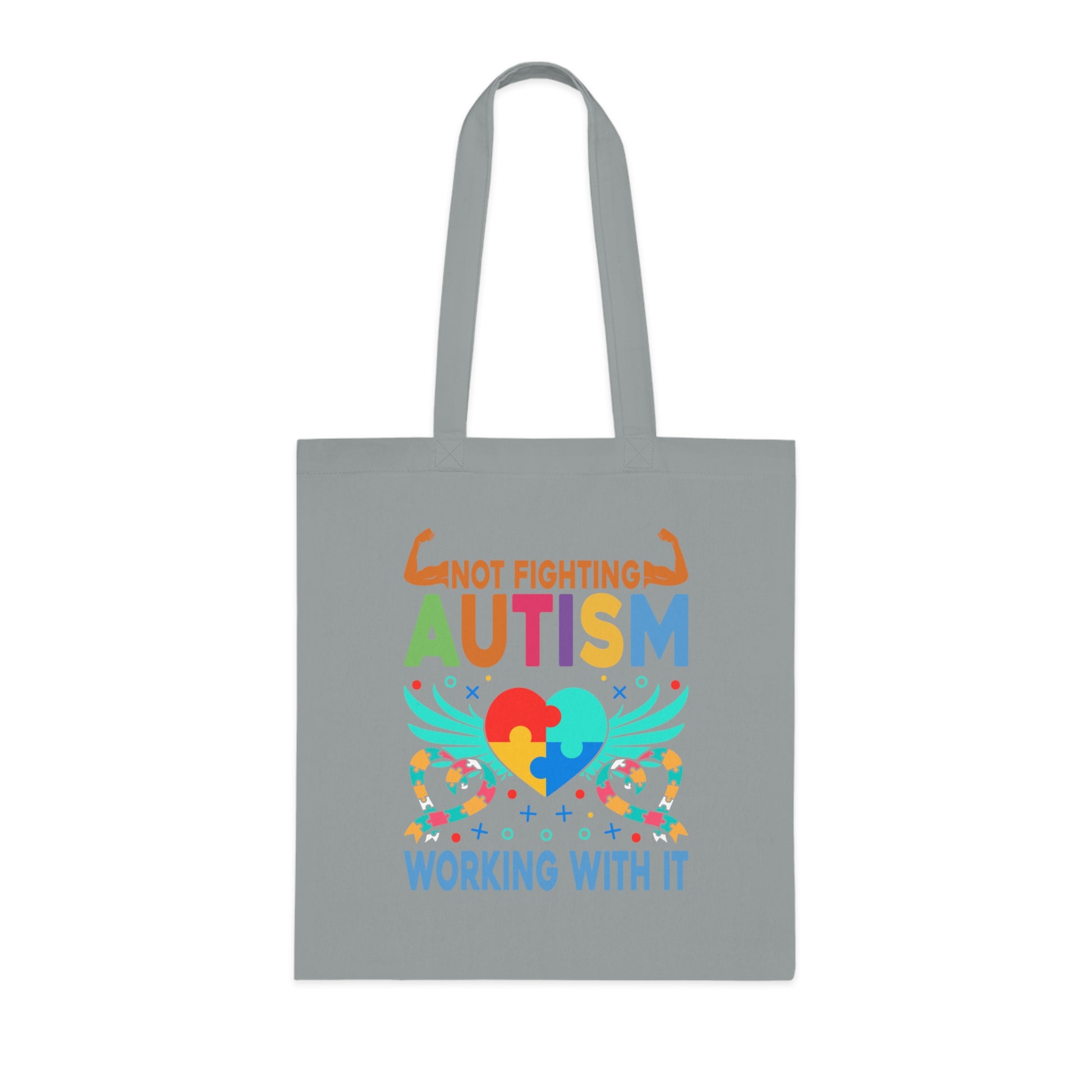 Autism Awareness Puzzle-Heart Cotton Tote — “Not Fighting Autism, Working With It” - Ramshackle Shack