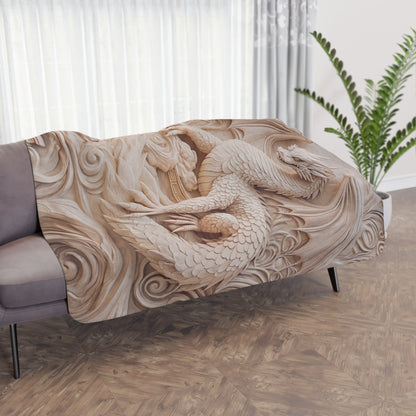 Tan Dragon Sherpa blanket with cozy sculpted dragon design, perfect for home decor and adding warmth to your space.