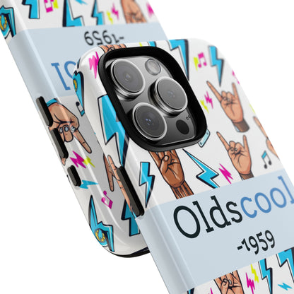 Retro Rock 'Oldscool 1959' Phone Case – Lightning & Rock Hand Pattern - Ramshackle Shack