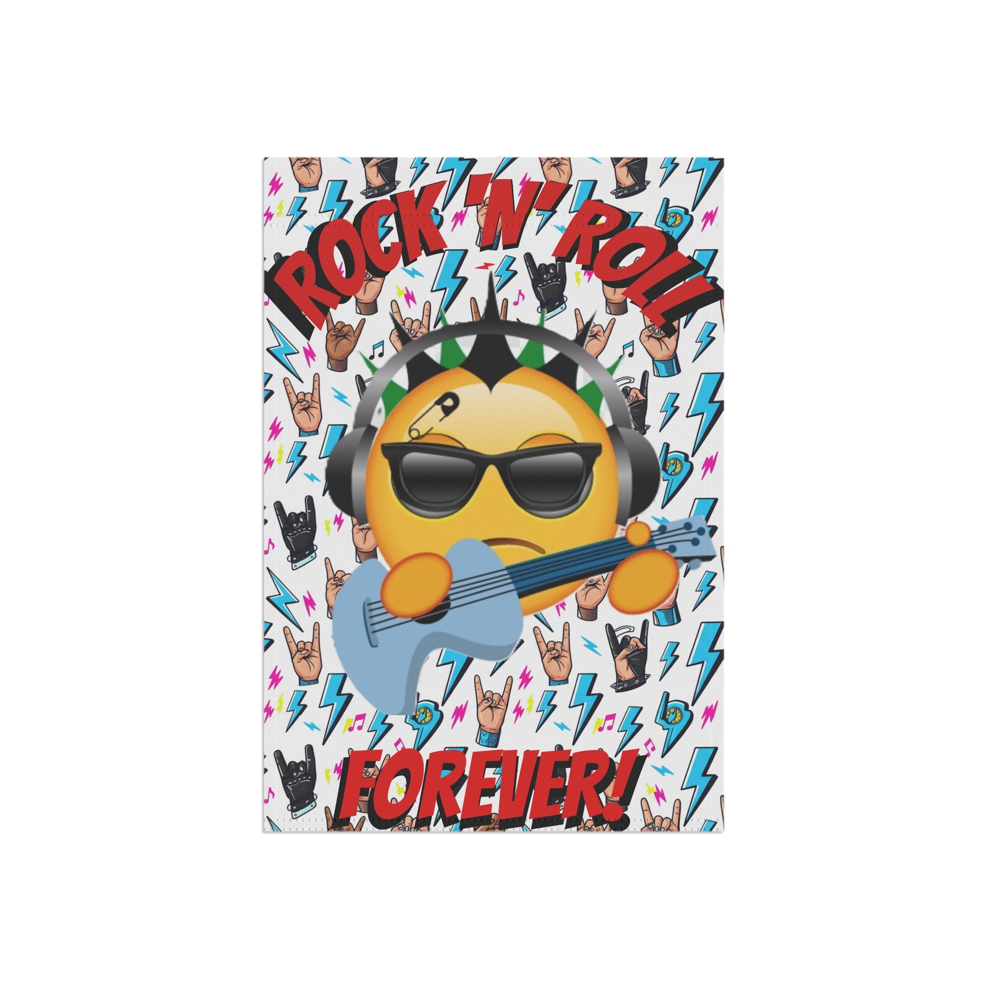 Rock 'N' Roll Forever Garden Flag — Emoji Guitarist Garden Banner - Ramshackle Shack