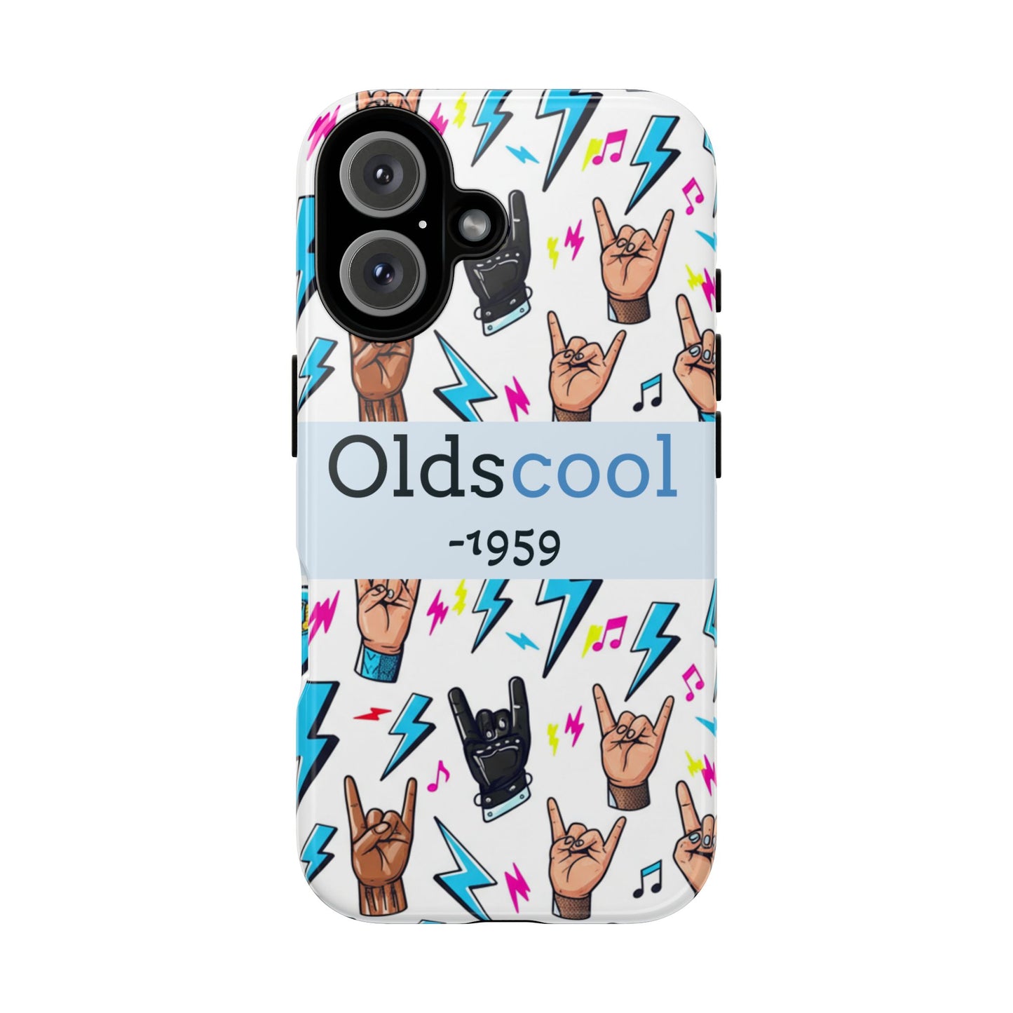 Retro Rock 'Oldscool 1959' Phone Case – Lightning & Rock Hand Pattern - Ramshackle Shack