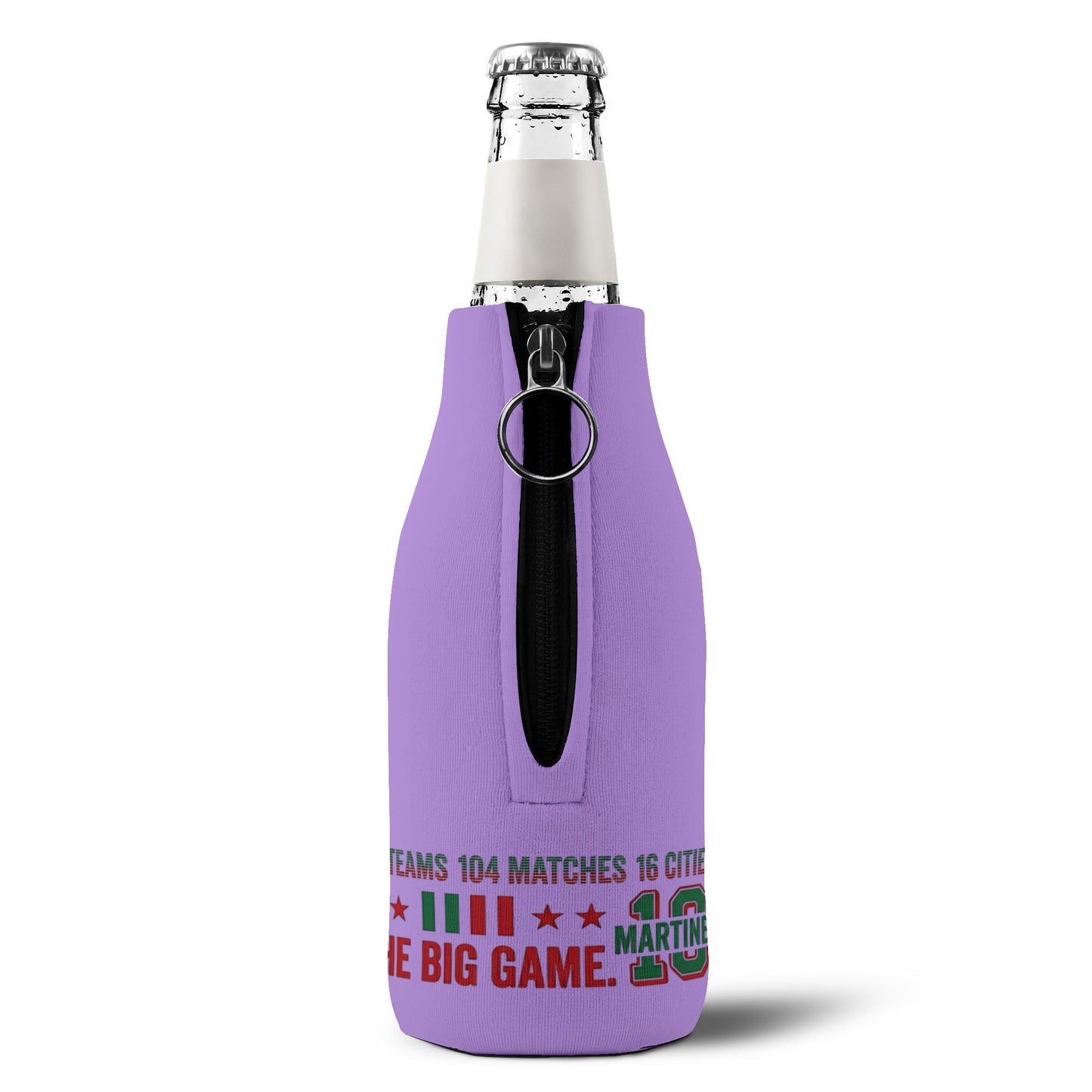 Personalized soccer chick bottle koozie with 2026 World Cup USA, Canada, Mexico design, accessories by Printify.