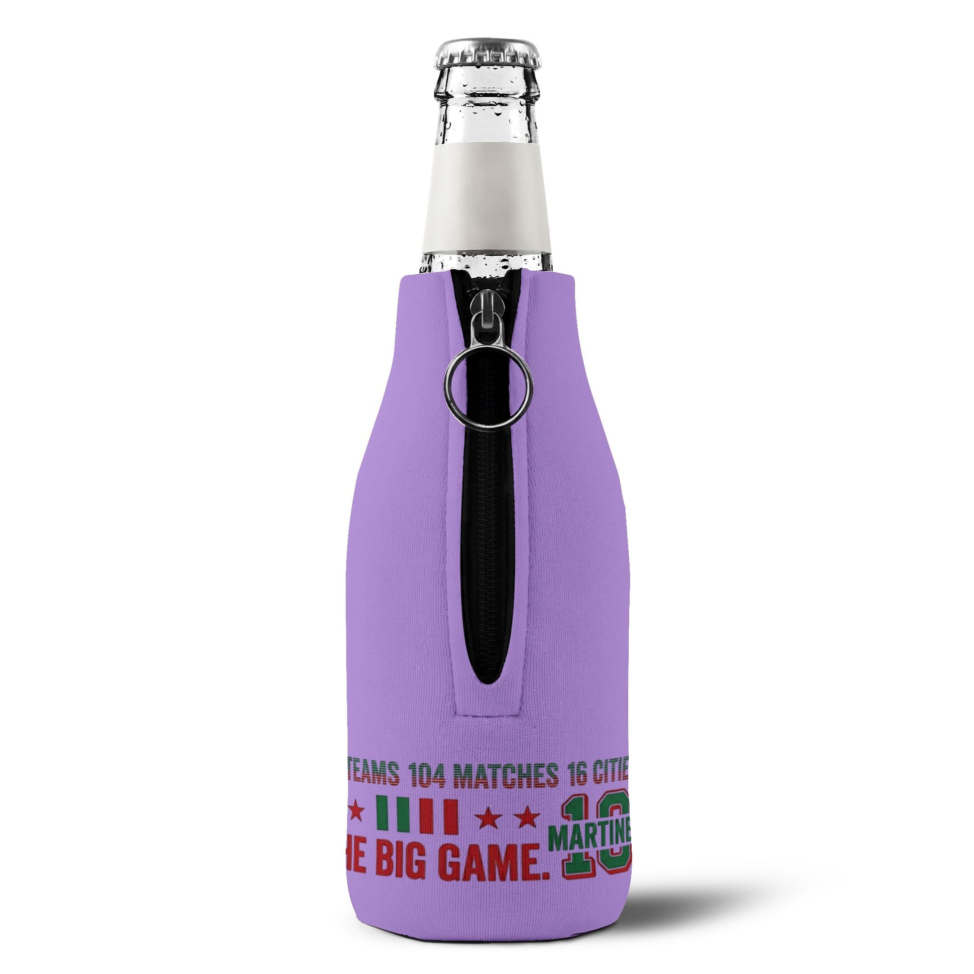 Personalized soccer chick bottle koozie with 2026 World Cup USA, Canada, Mexico design, accessories by Printify.