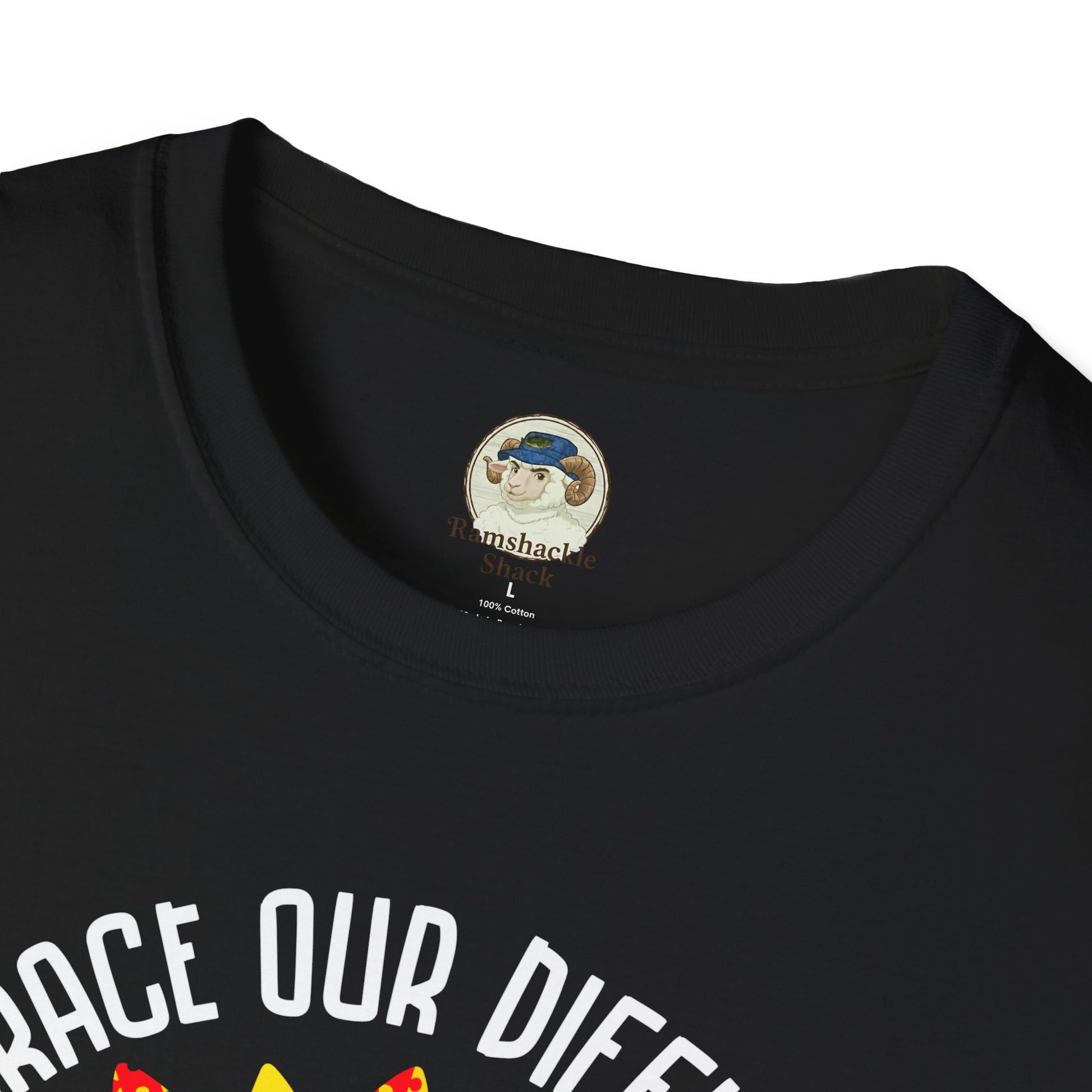 Autism Awareness T-Shirt — "Embrace Our Difference" Puzzle Heart Design - Ramshackle Shack