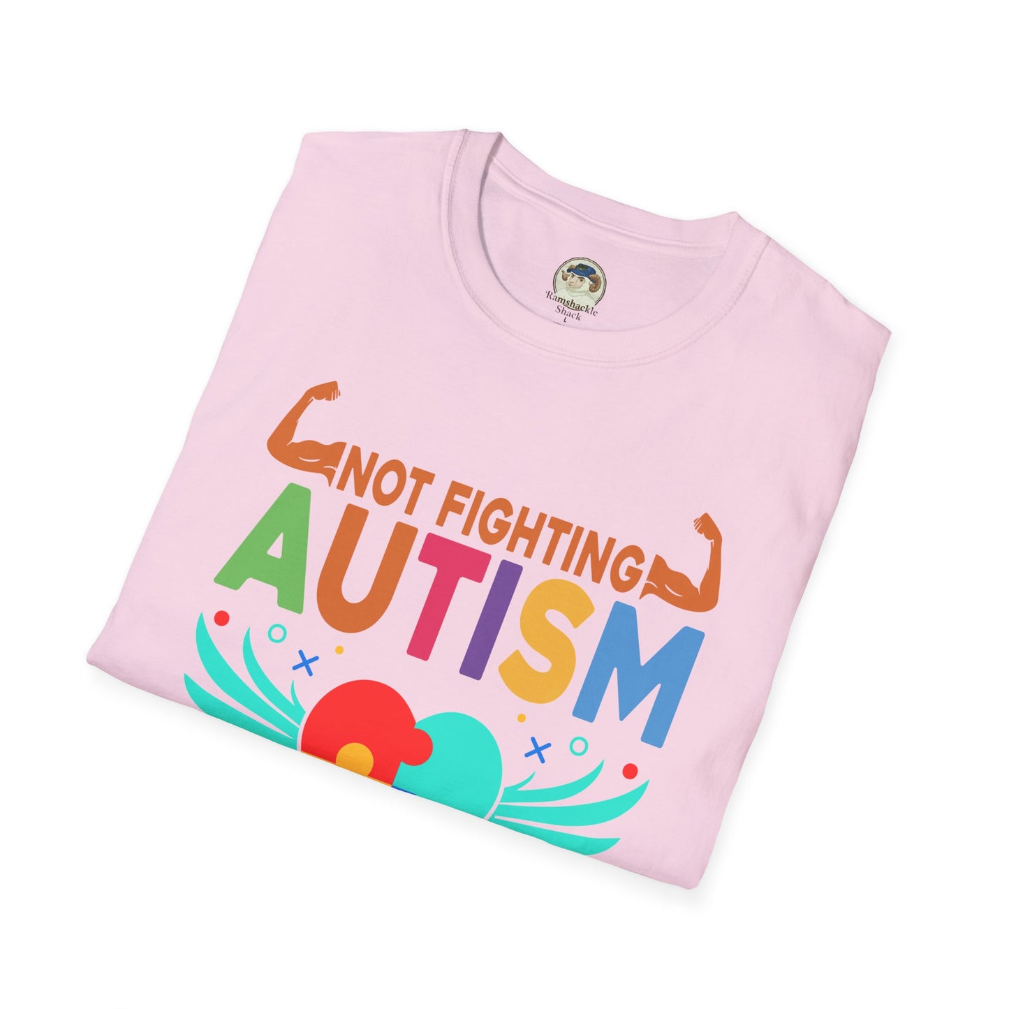 Autism Awareness T-Shirt — "Not Fighting Autism, Working With It" Puzzle Ribbon Tee - Ramshackle Shack