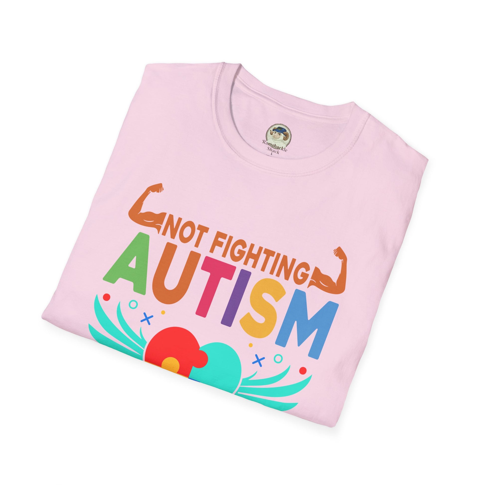 Autism Awareness T-Shirt — "Not Fighting Autism, Working With It" Puzzle Ribbon Tee - Ramshackle Shack