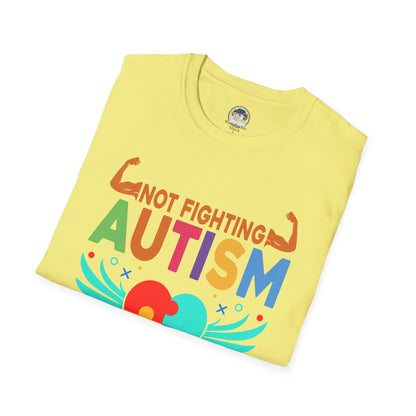 Autism Awareness T-Shirt — "Not Fighting Autism, Working With It" Puzzle Ribbon Tee - Ramshackle Shack