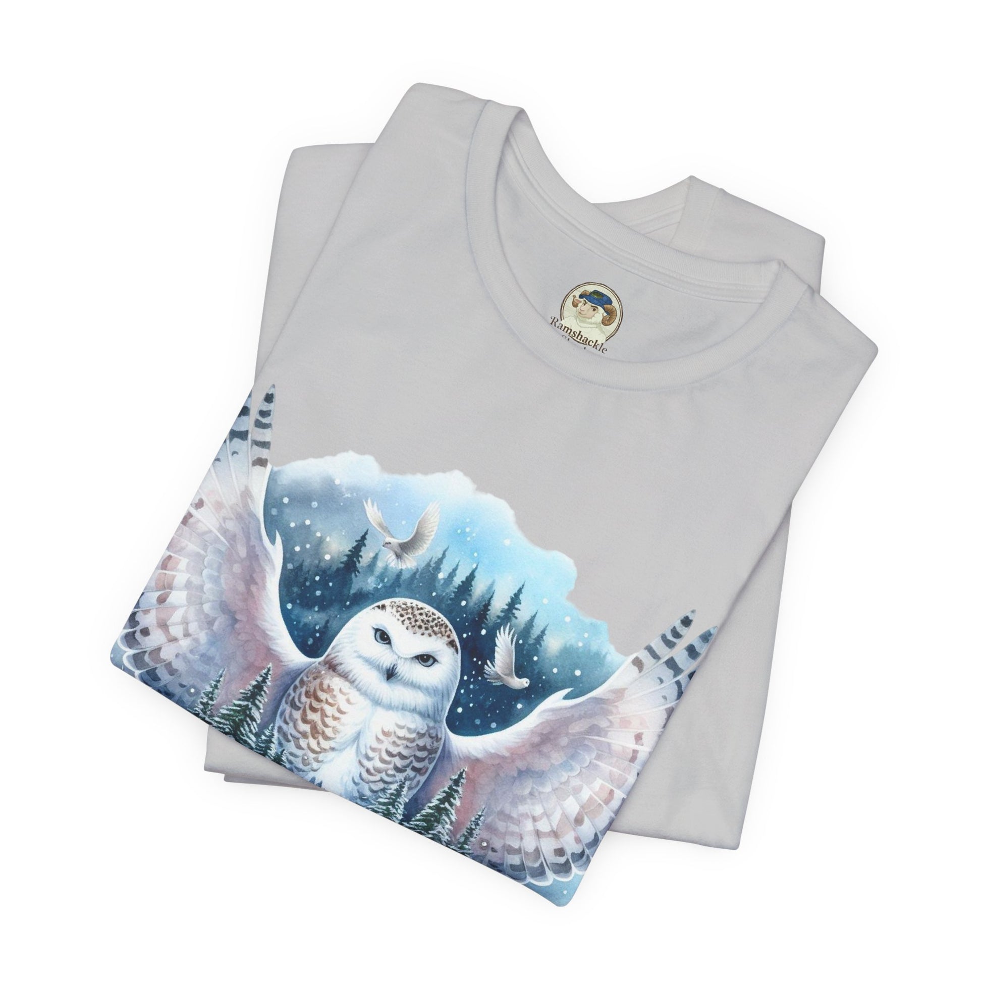 Snowy Owl Forest T-Shirt — Winter Wildlife Nature Tee - Ramshackle Shack