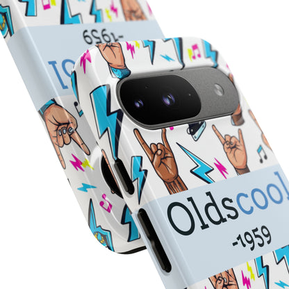 Retro Rock 'Oldscool 1959' Phone Case – Lightning & Rock Hand Pattern - Ramshackle Shack