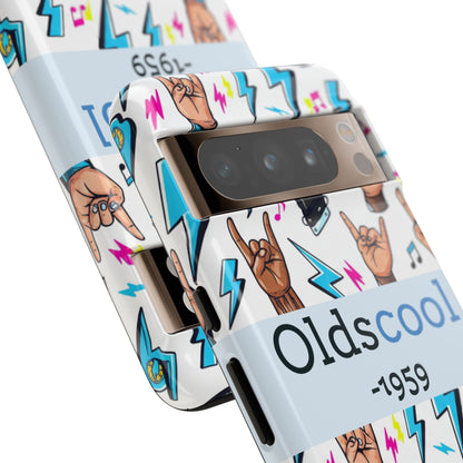 Retro Rock 'Oldscool 1959' Phone Case – Lightning & Rock Hand Pattern - Ramshackle Shack