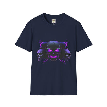 Skull Trio Graphic TShirt  Neon Purple Gothic Skull Design - Ramshackle Shack
