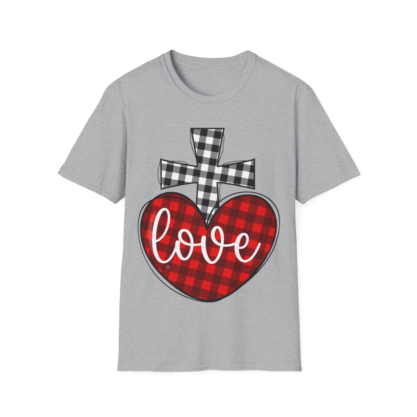 Faith and Love Christian T-Shirt | Plaid Heart and Cross Religious Graphic Tee - Ramshackle Shack