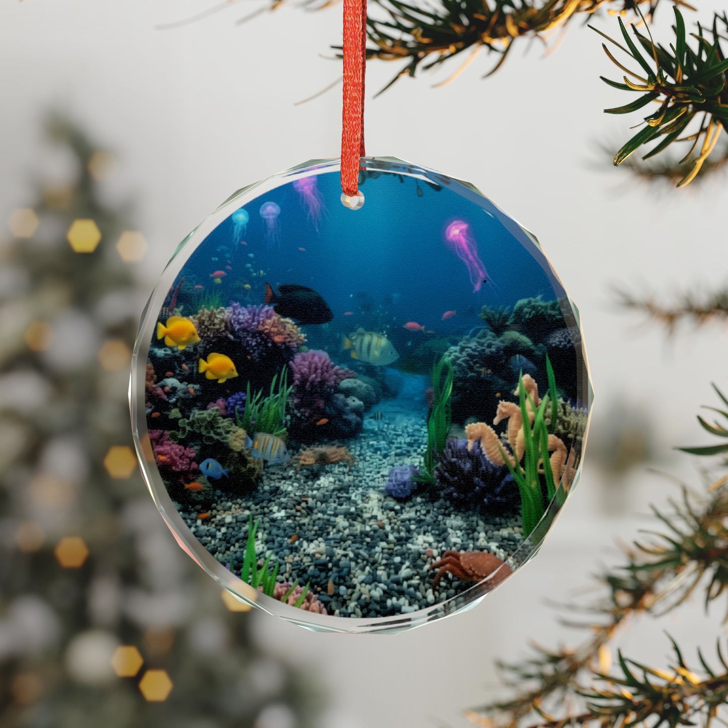 Ocean Suncatcher Glass Ornament — Photorealistic Underwater Design