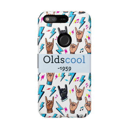 Retro Rock 'Oldscool 1959' Phone Case – Lightning & Rock Hand Pattern - Ramshackle Shack