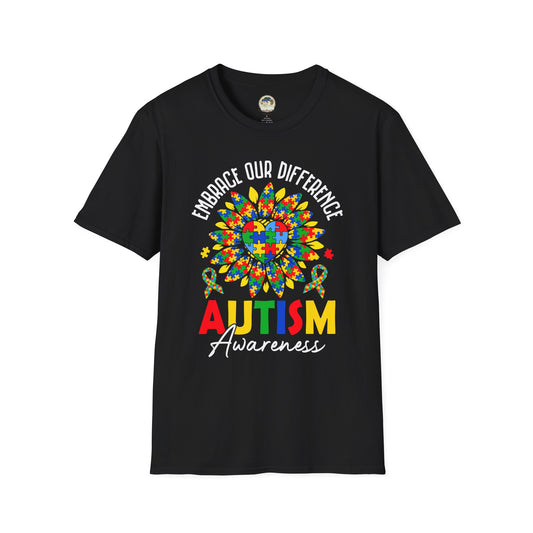 Autism Awareness T-Shirt — "Embrace Our Difference" Puzzle Heart Design - Ramshackle Shack