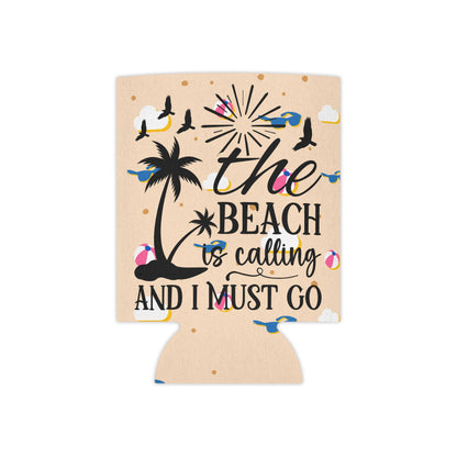 Can Cooler — “The Beach Is Calling, I Must Go” Tropical Palm & Sunglasses Design - Ramshackle Shack