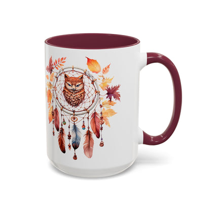 Autumn Owl Dreamcatcher Mug — Fall Leaves Coffee Cup (11oz & 15oz) - Ramshackle Shack