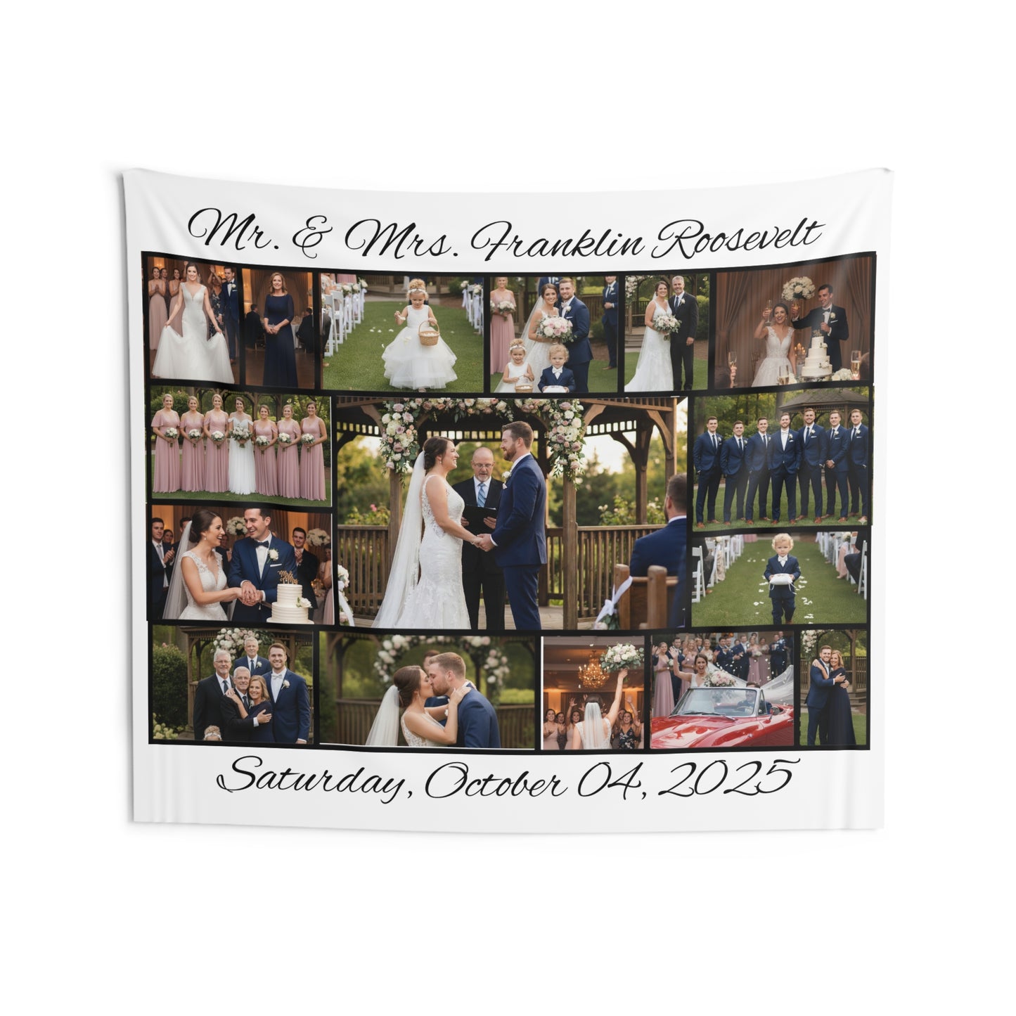 Wedding Photo Collage Tapestry — Personalized 'Mr. & Mrs. [Name]' with Date - Ramshackle Shack