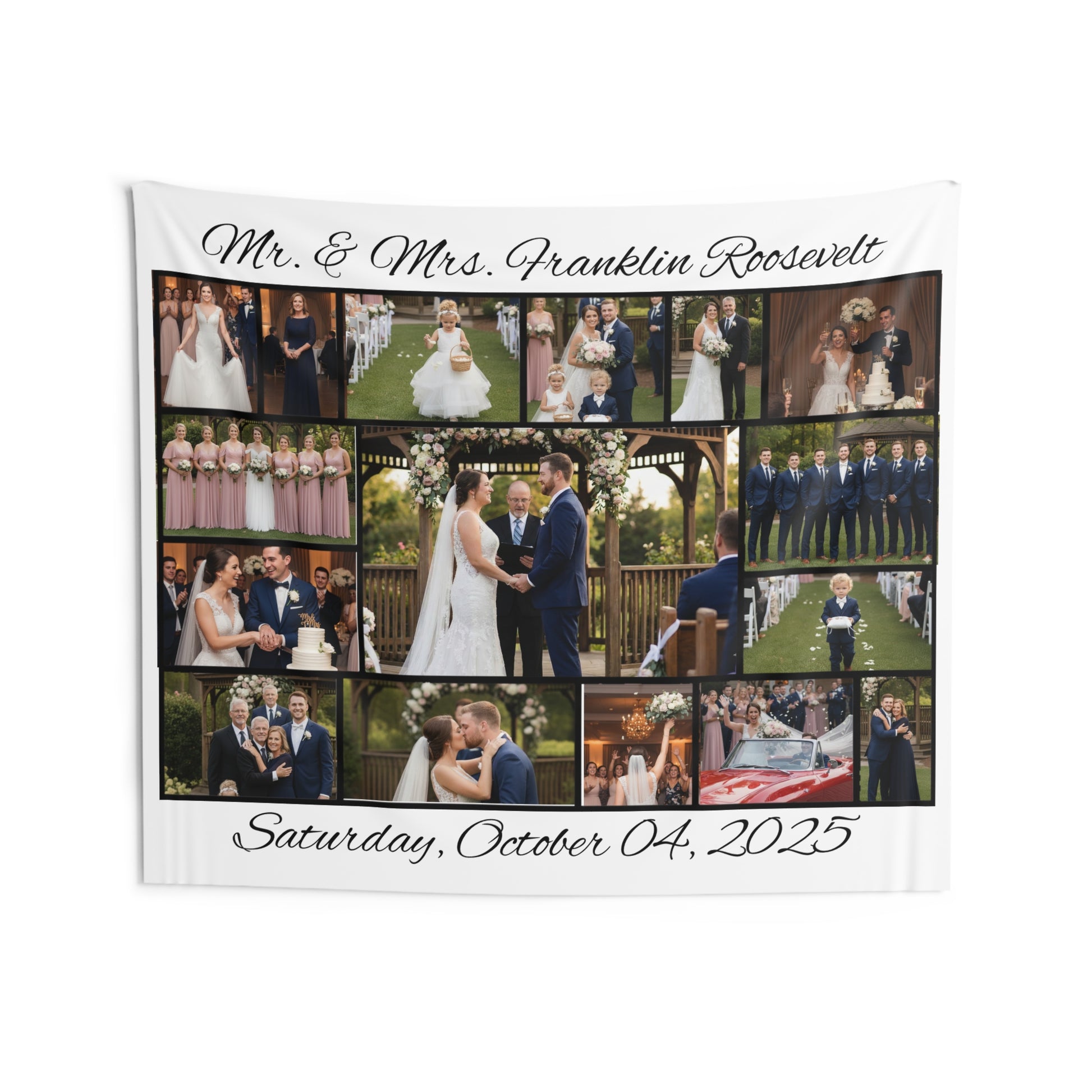 Wedding Photo Collage Tapestry — Personalized 'Mr. & Mrs. [Name]' with Date - Ramshackle Shack