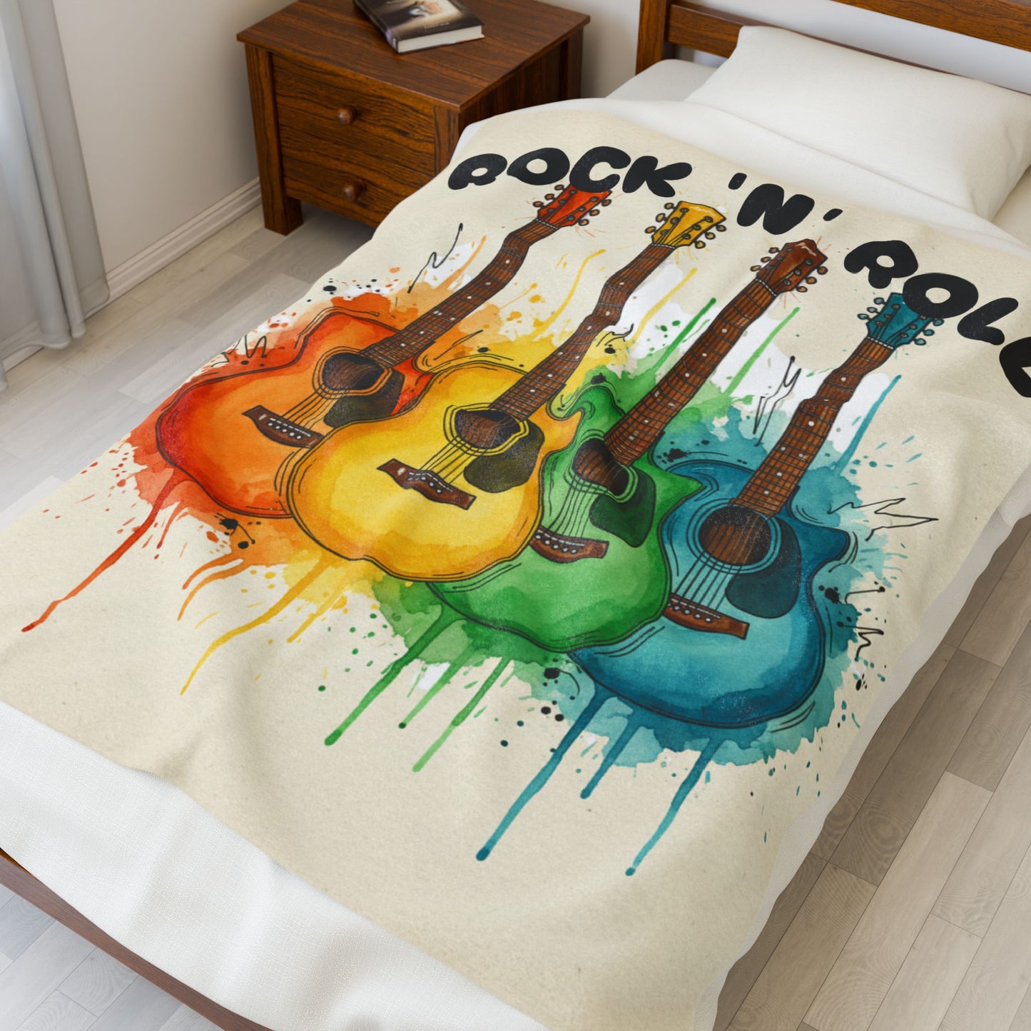 Rainbow Acoustic Guitar Plush Blanket — "rock 'n' roll" - Ramshackle Shack