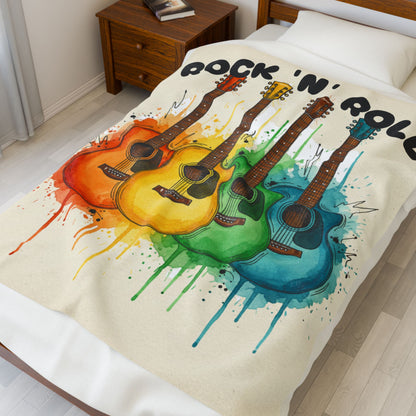 Rainbow Acoustic Guitar Plush Blanket — "rock 'n' roll" - Ramshackle Shack