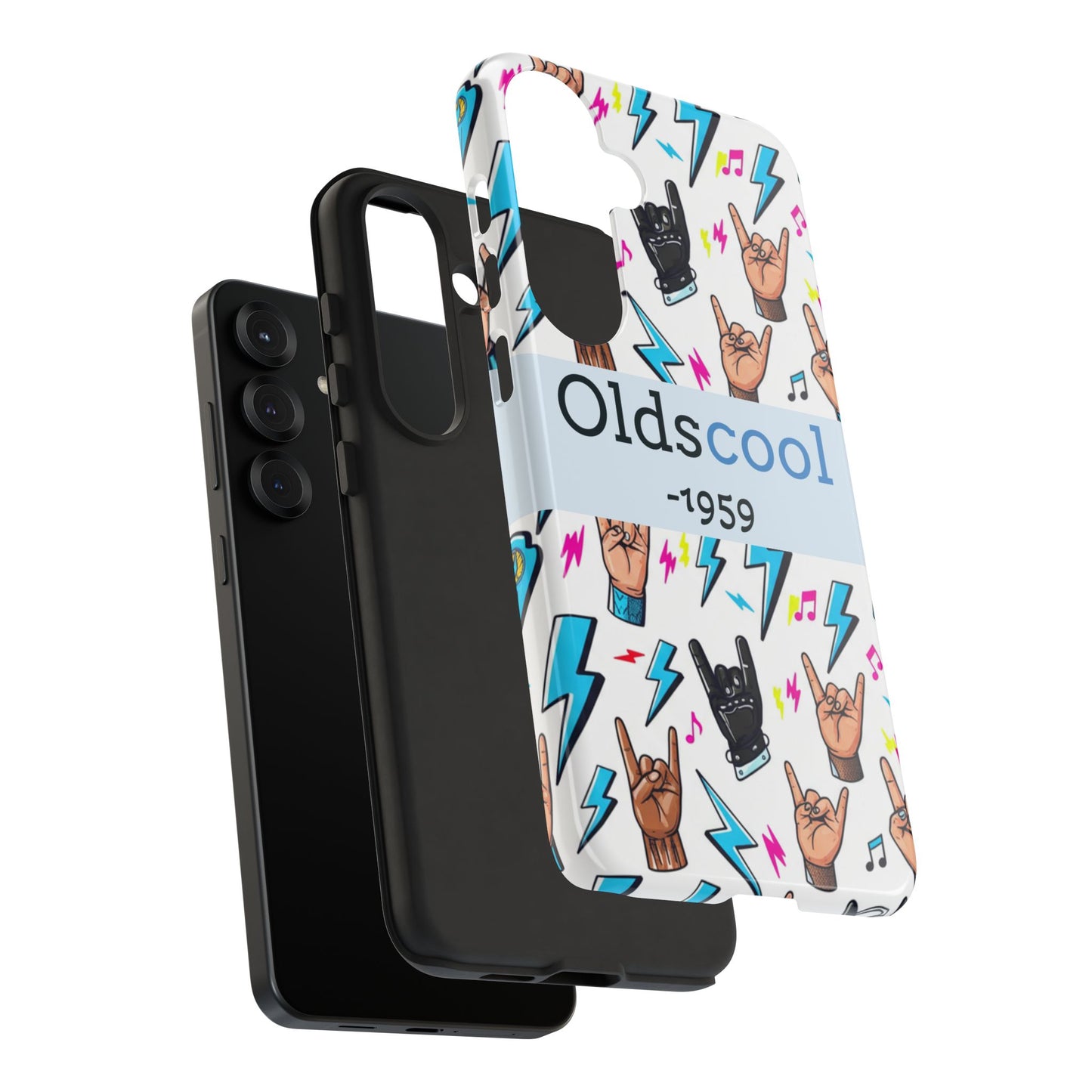 Retro Rock 'Oldscool 1959' Phone Case – Lightning & Rock Hand Pattern - Ramshackle Shack