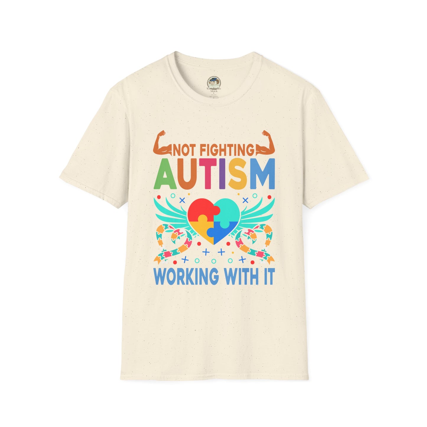 Autism Awareness T-Shirt — "Not Fighting Autism, Working With It" Puzzle Ribbon Tee - Ramshackle Shack