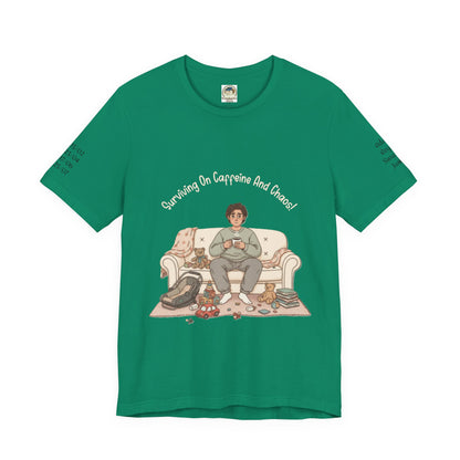 Dad 'Surviving on Caffeine and Chaos' Tee — Custom Names & Dates, 'Believe You Can' Back - Ramshackle Shack