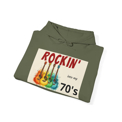 Rockin' Into My [70's] Hooded Sweatshirt — Custom Name & Age Guitar Birthday Design - Ramshackle Shack