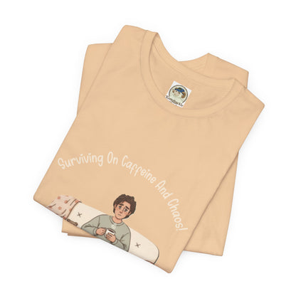 Dad 'Surviving on Caffeine and Chaos' Tee — Custom Names & Dates, 'Believe You Can' Back - Ramshackle Shack