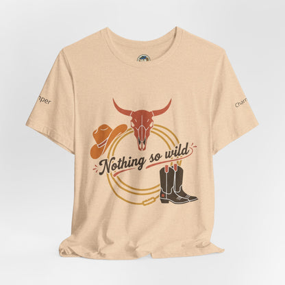Personalized Western sunset T-shirt featuring a rider design on a white Printify T-shirt for a rustic, western-inspired look.