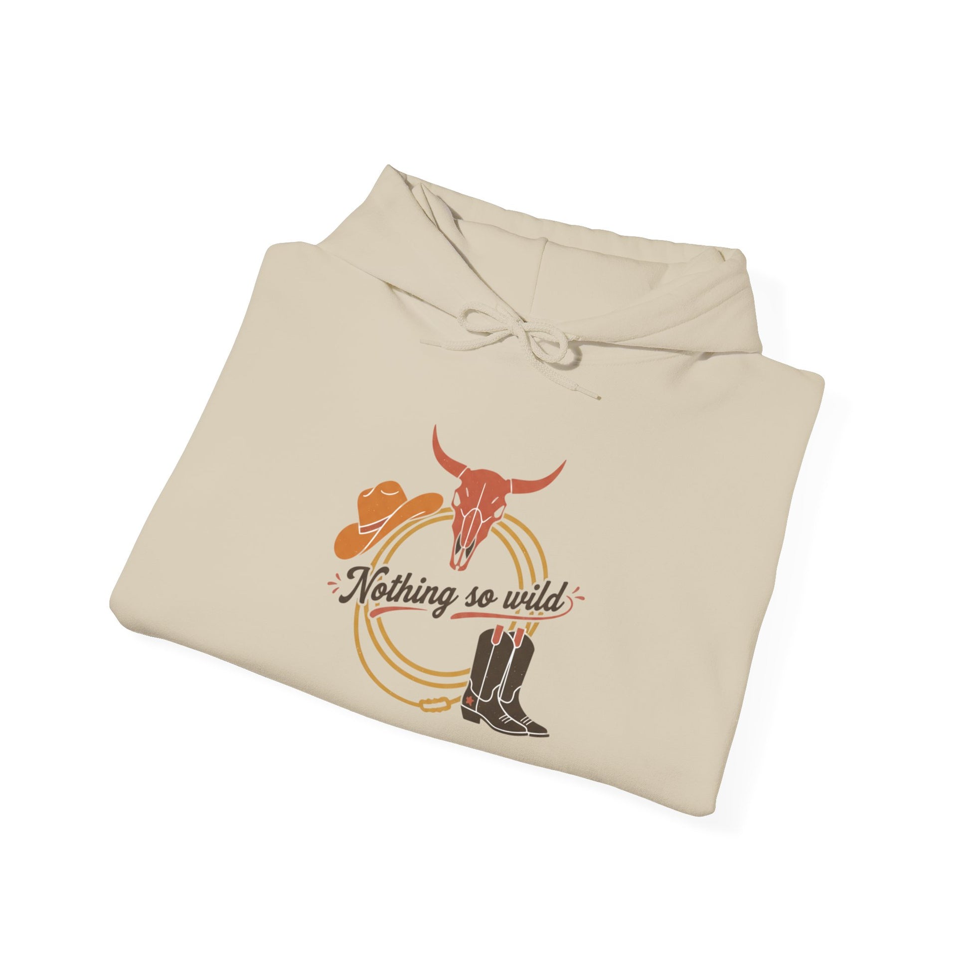 Western minimalist rider hoodie featuring a personalized bull skull and prairie sunset design on a cozy Printify hoodie.