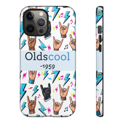 Retro Rock 'Oldscool 1959' Phone Case – Lightning & Rock Hand Pattern - Ramshackle Shack