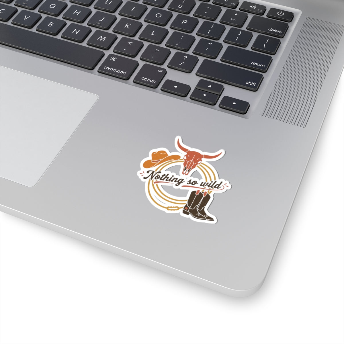 Set of minimal Western 'Nothing So Wild' kiss-cut stickers featuring cowboy chic designs with desert sunset backgrounds, printed on paper.