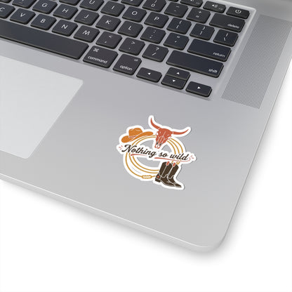 Set of minimal Western 'Nothing So Wild' kiss-cut stickers featuring cowboy chic designs with desert sunset backgrounds, printed on paper.
