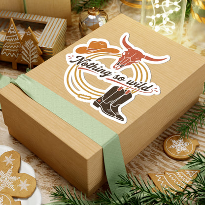 Set of minimal Western ‘Nothing So Wild’ kiss-cut paper stickers featuring cowboy chic and desert sunset designs.