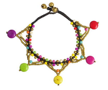 Multicolor turquoise bell anklet by Zendrop featuring small bells and vibrant beads, perfect for summer accessories.