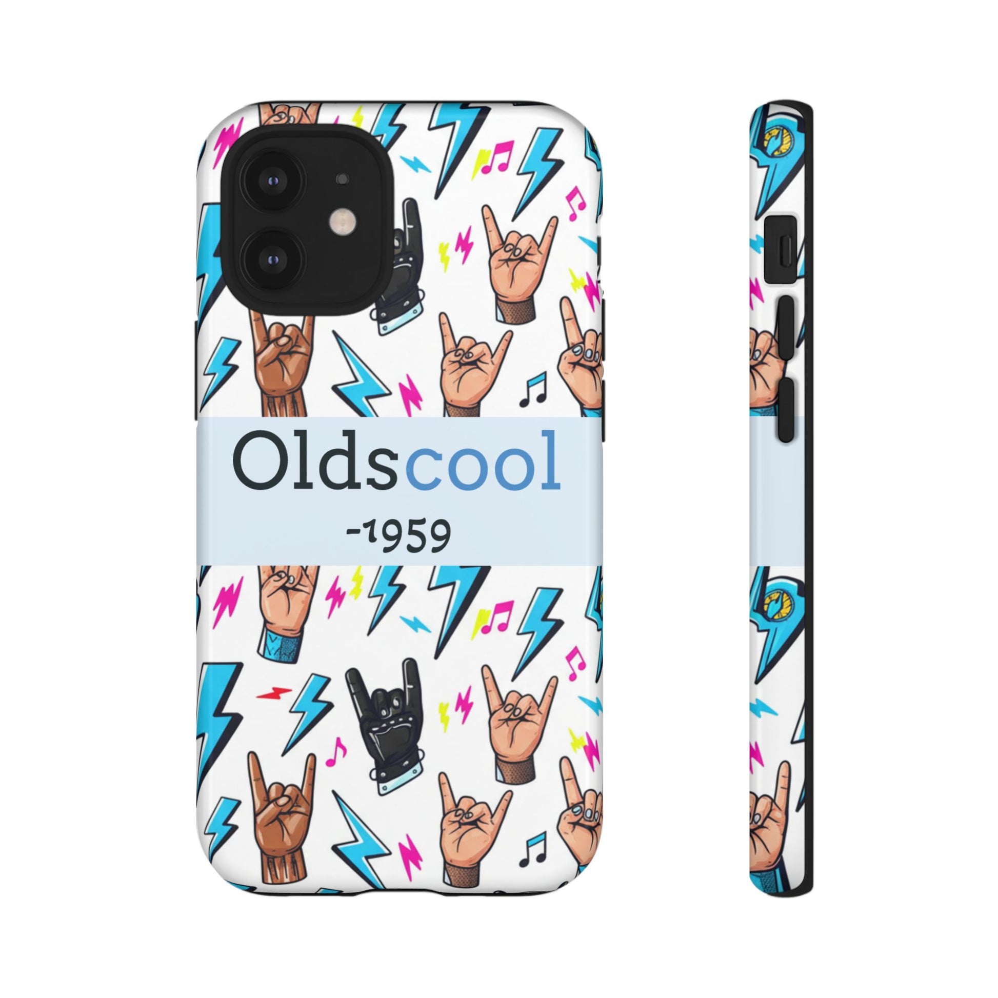 Retro Rock 'Oldscool 1959' Phone Case – Lightning & Rock Hand Pattern - Ramshackle Shack