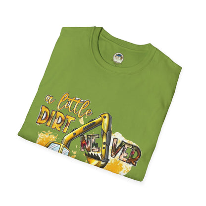 Excavator A Little Dirt Never Hurt TShirt  Custom Business Name & Logo Back - Ramshackle Shack