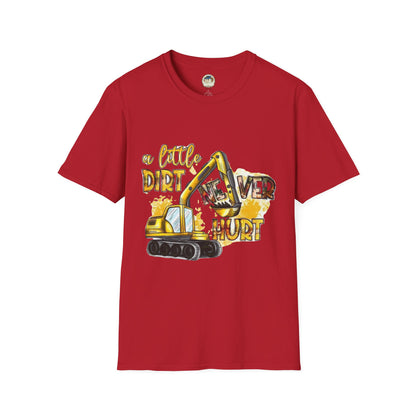 Excavator A Little Dirt Never Hurt TShirt  Custom Business Name & Logo Back - Ramshackle Shack