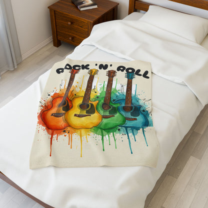 Rainbow Acoustic Guitar Plush Blanket — "rock 'n' roll" - Ramshackle Shack