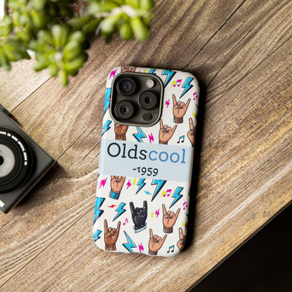 Retro Rock 'Oldscool 1959' Phone Case – Lightning & Rock Hand Pattern - Ramshackle Shack