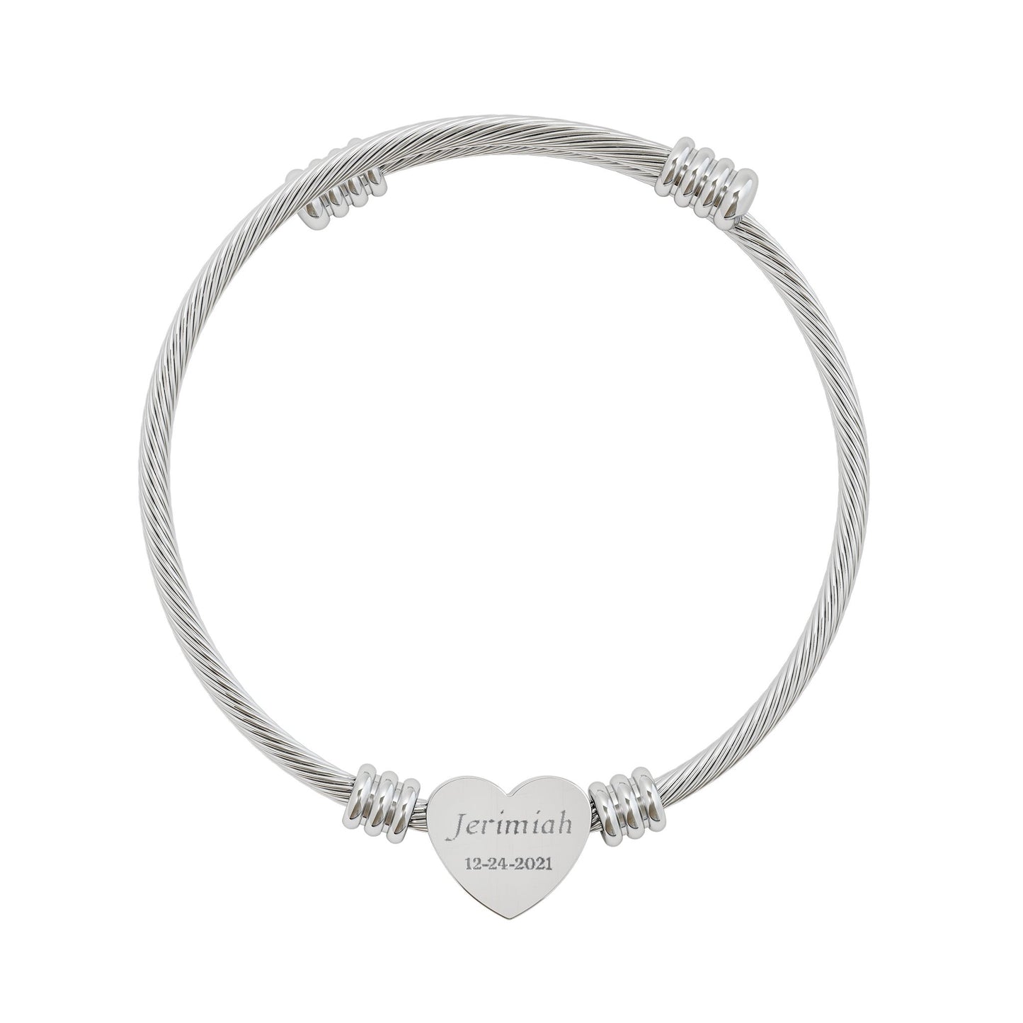 Personalized Heart Cuff Bracelet — Custom Engraved Memorial Gift — Minimalist 18K Gold & Silver Twisted Cable Keepsake - Ramshackle Shack