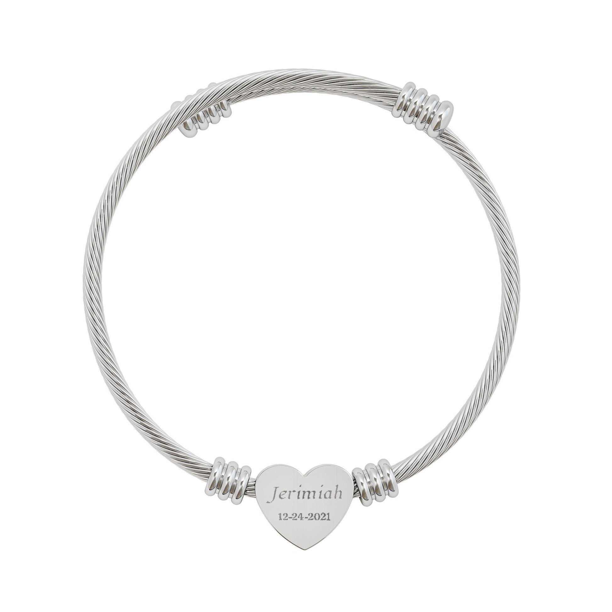 Personalized Heart Cuff Bracelet — Custom Engraved Memorial Gift — Minimalist 18K Gold & Silver Twisted Cable Keepsake - Ramshackle Shack