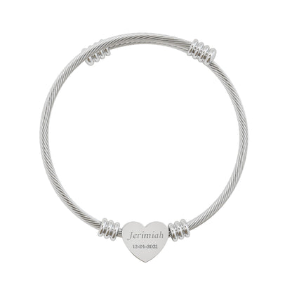 Personalized Heart Cuff Bracelet — Custom Engraved Memorial Gift — Minimalist 18K Gold & Silver Twisted Cable Keepsake - Ramshackle Shack