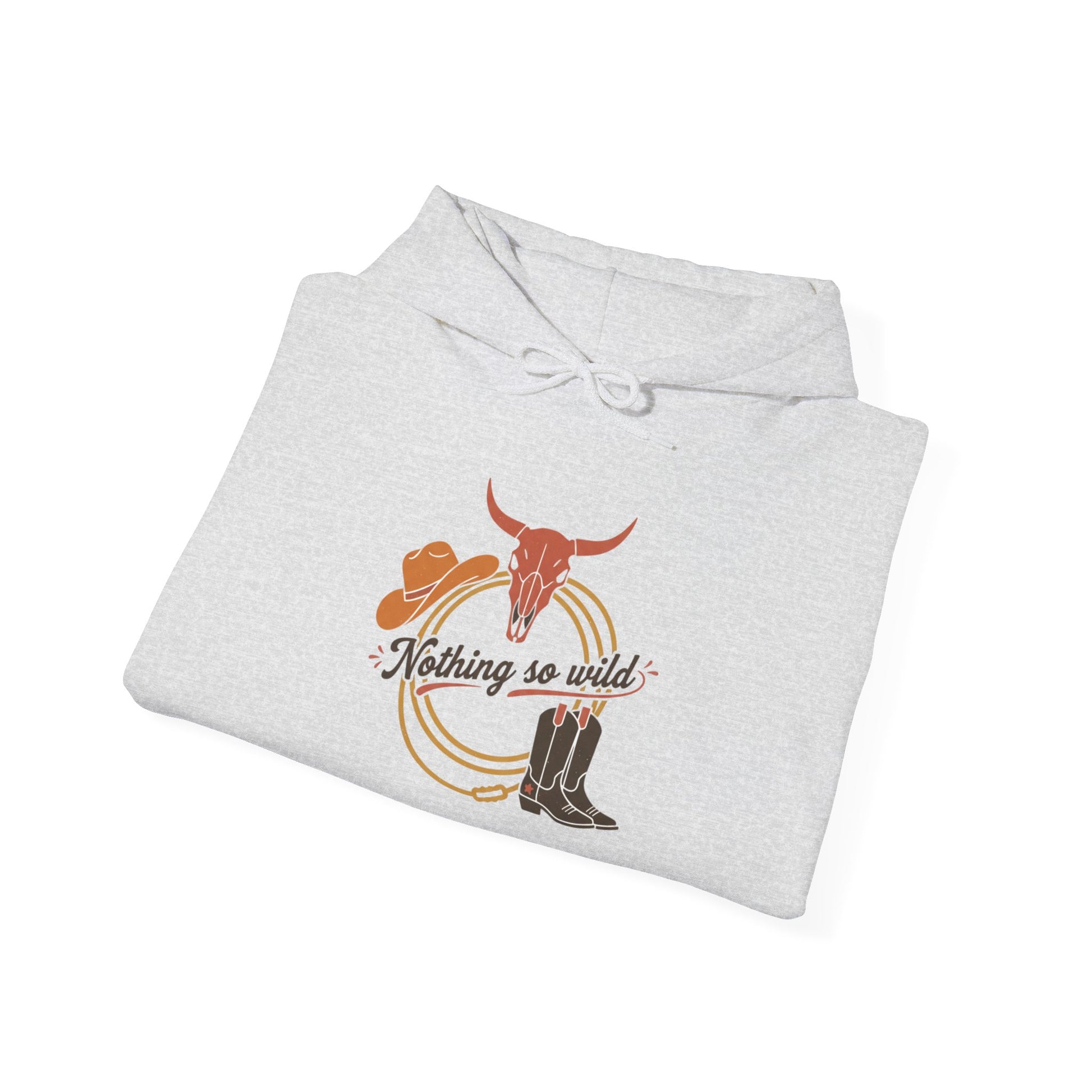 Western minimalist rider hoodie featuring a personalized bull skull and prairie sunset design, in a stylish Printify hoodie.