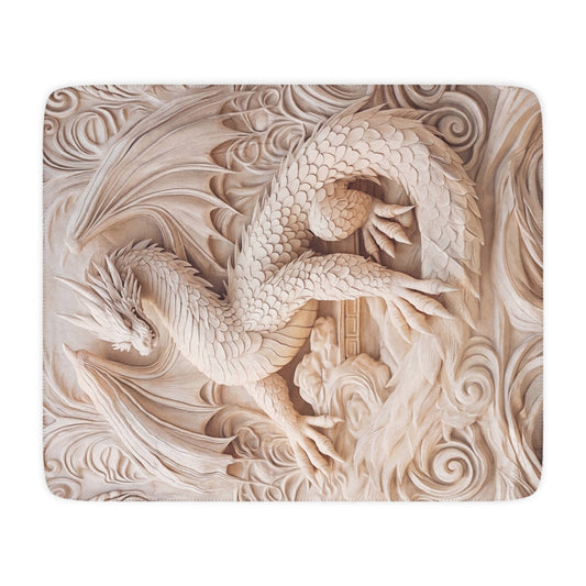 Tan Dragon Sherpa blanket with a cozy sculpted dragon design, perfect for home decor and added warmth.