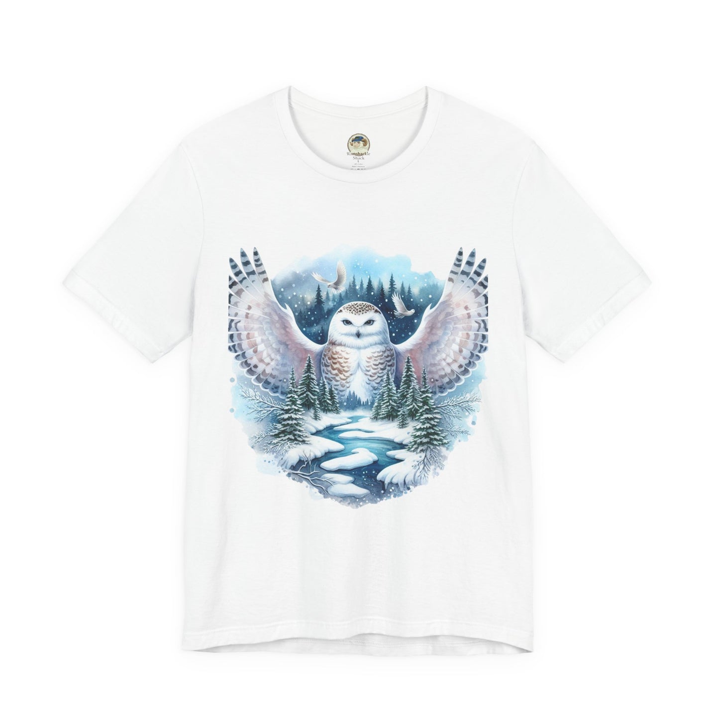 Snowy Owl Forest T-Shirt — Winter Wildlife Nature Tee - Ramshackle Shack