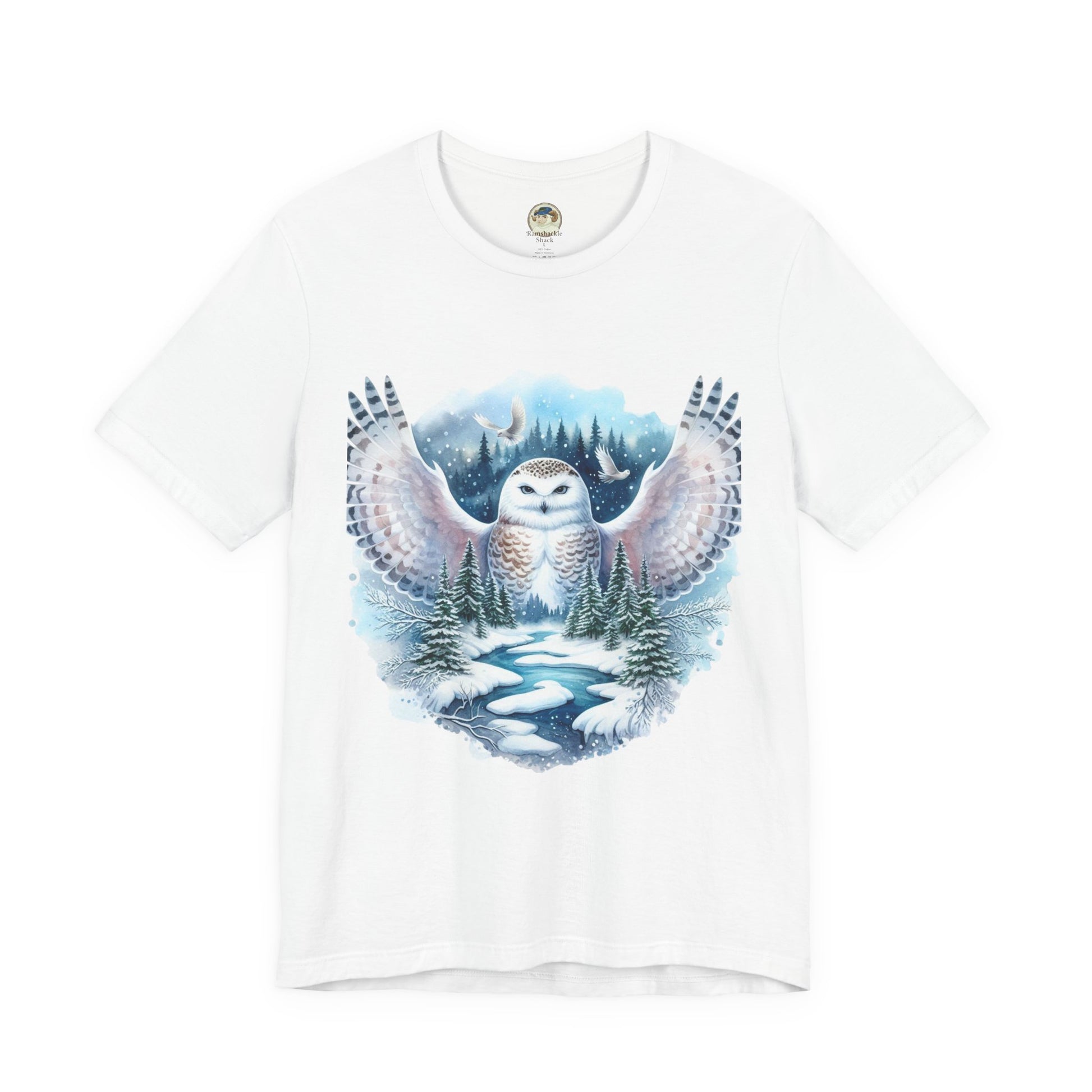 Snowy Owl Forest T-Shirt — Winter Wildlife Nature Tee - Ramshackle Shack