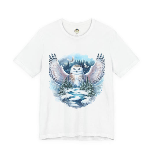 Snowy Owl Forest T-Shirt — Winter Wildlife Nature Tee - Ramshackle Shack
